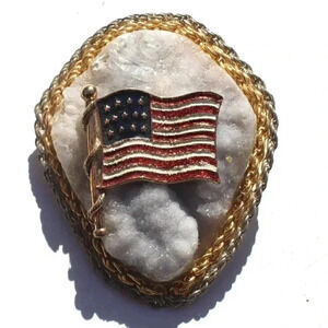 American Flag Gemstone (Agate Stone Geode Crystal) Cowboy Western Tie Clip Decor